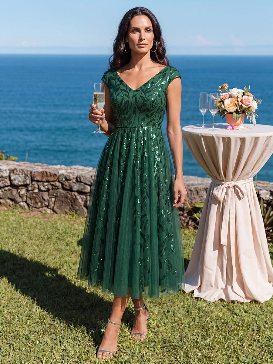 Sequin Sleeveless A-Line Dress #color_Dark Green