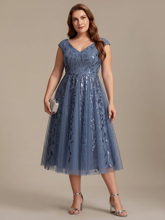 Plus Size Sequin Tulle Midi Wedding Guest Dress - Ever-Pretty UK - Ever ...