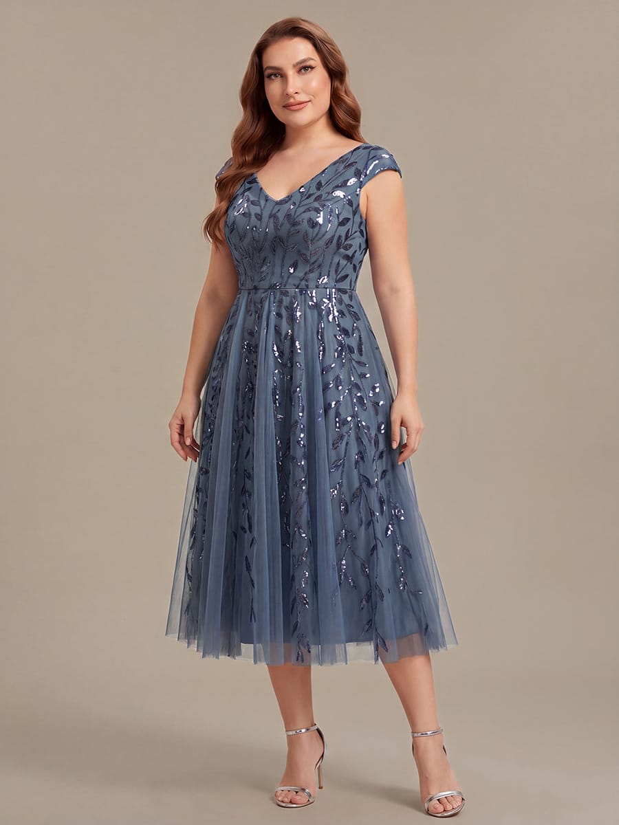 Sequin Sleeveless A-Line Dress #color_Dusty Blue