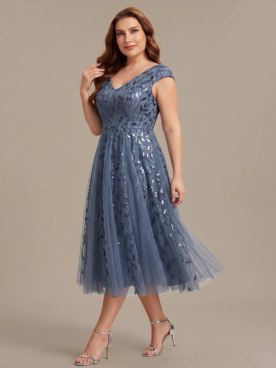 Sequin Sleeveless A-Line Dress #color_Dusty Blue