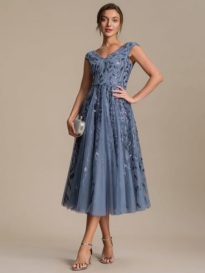 Sequin Tulle Midi A-Line Dress