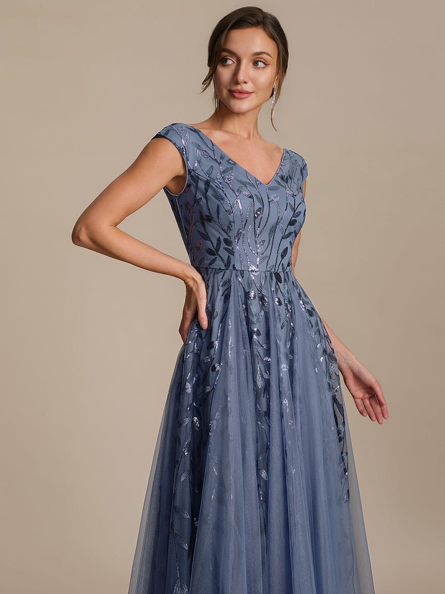 Sequin Sleeveless A-Line Dress #color_Dusty Blue