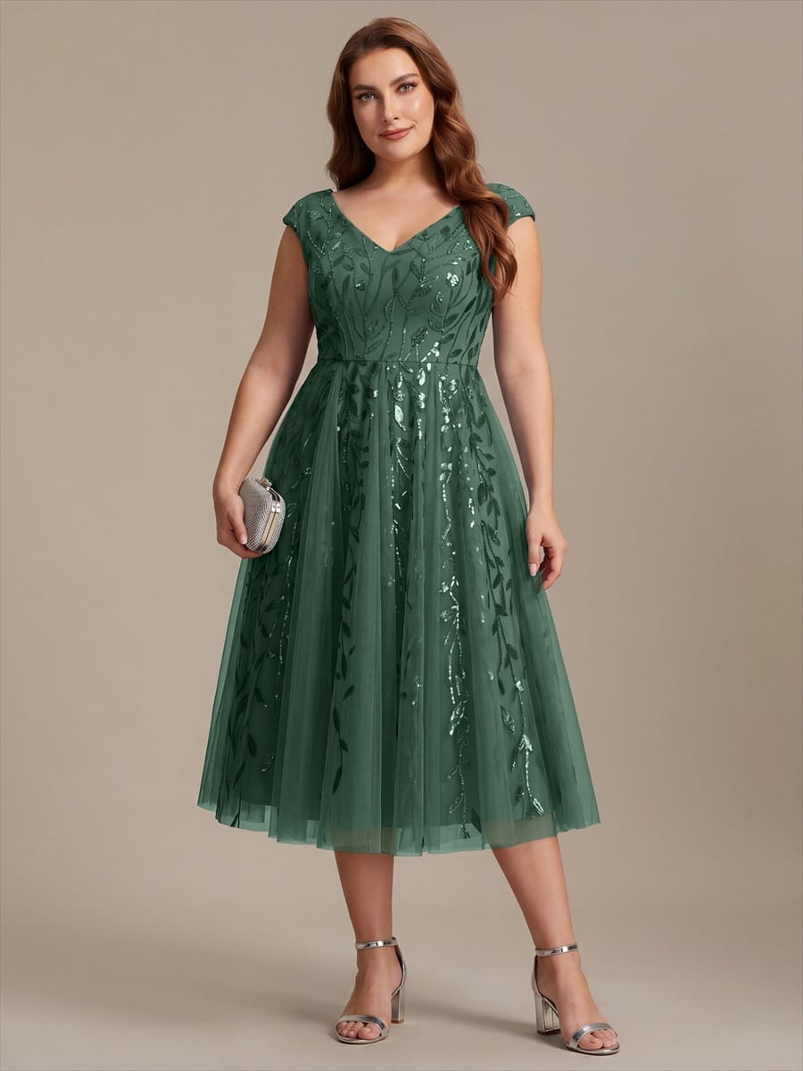 Sequin Sleeveless A-Line Dress #color_Eucalyptus Green