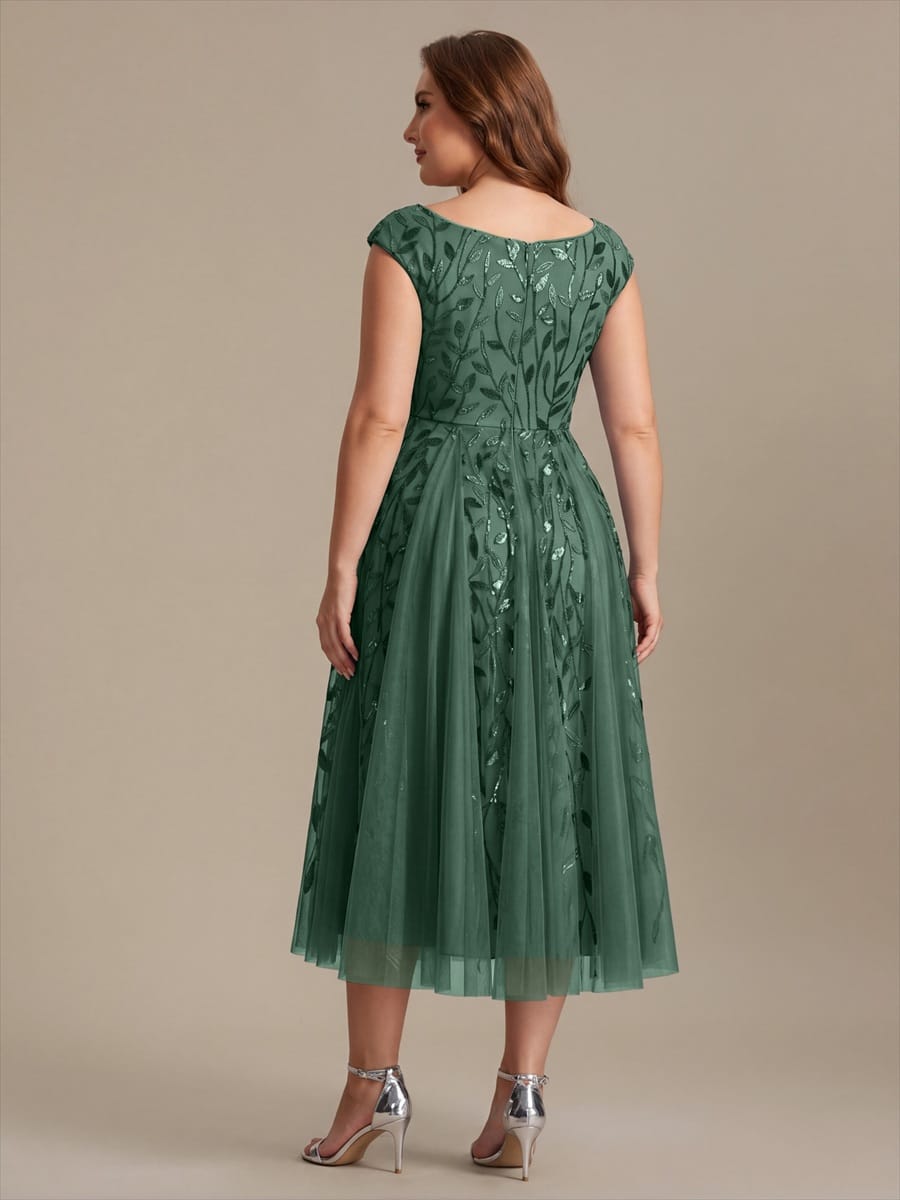 Sequin Sleeveless A-Line Dress #color_Eucalyptus Green