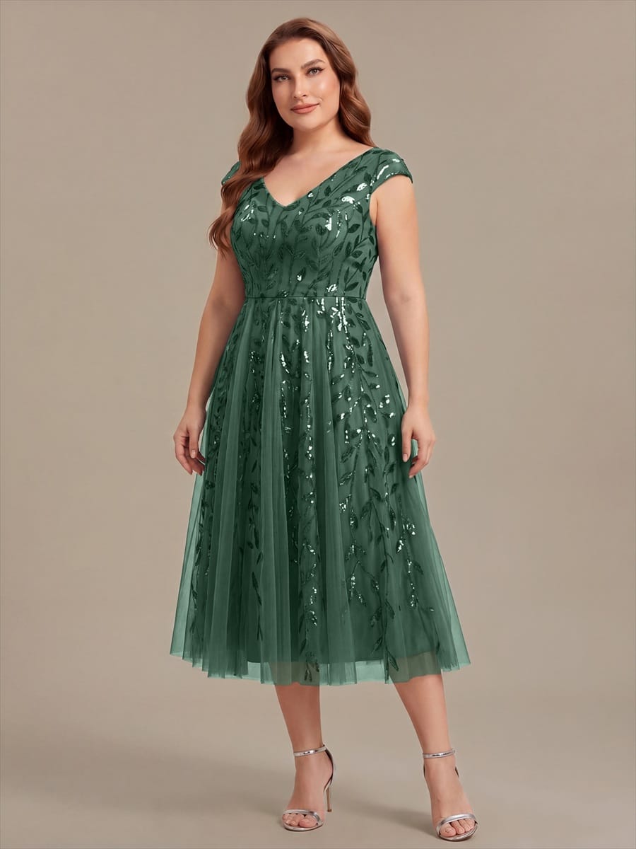 Sequin Sleeveless A-Line Dress #color_Eucalyptus Green