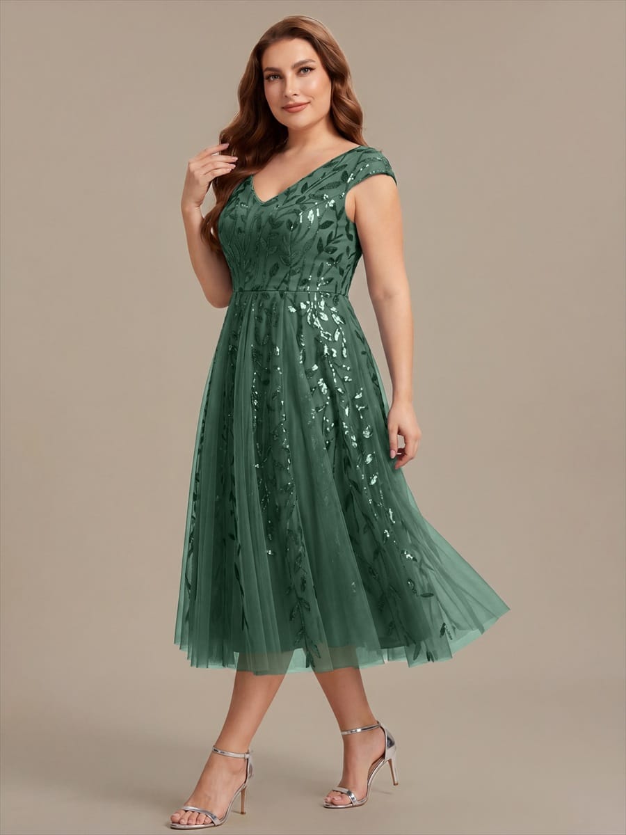 Sequin Sleeveless A-Line Dress #color_Eucalyptus Green