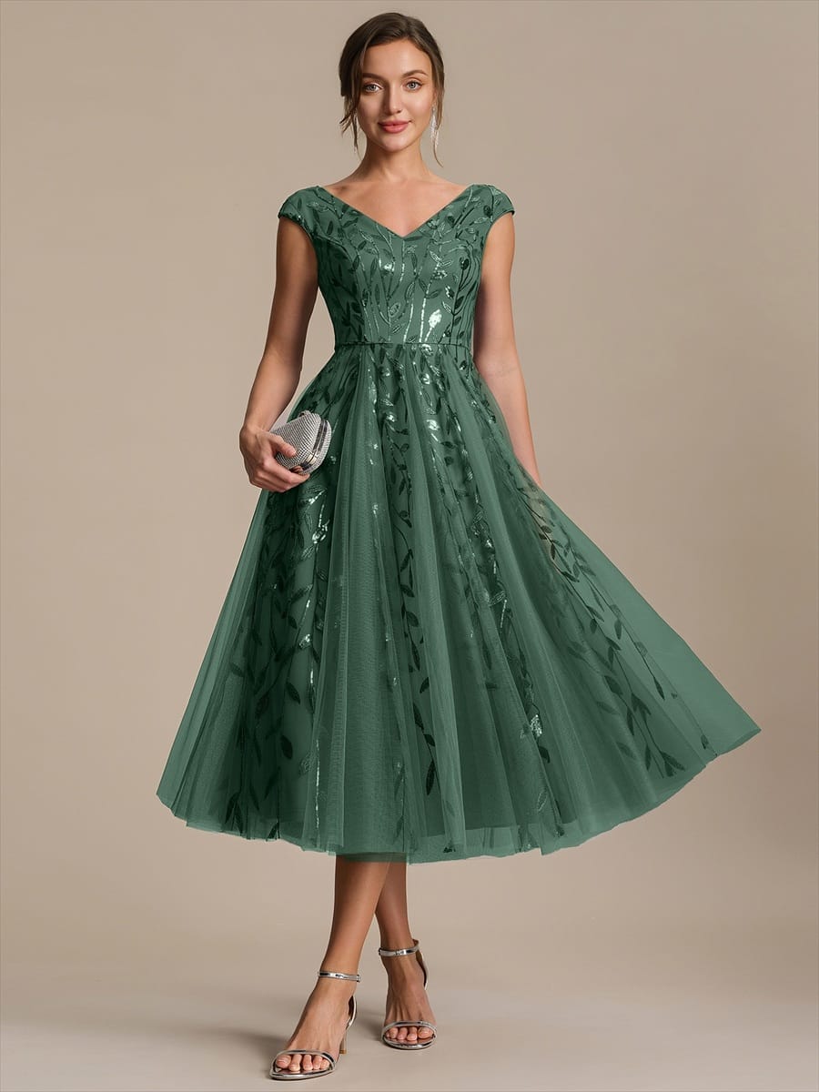 Sequin Sleeveless A-Line Dress #color_Eucalyptus Green