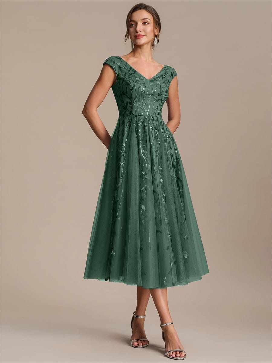 Sequin Sleeveless A-Line Dress #color_Eucalyptus Green