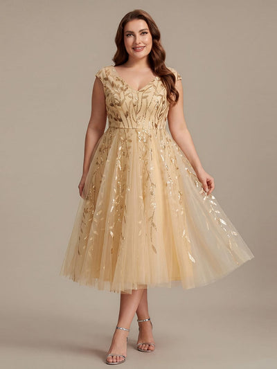 Plus Size Sequin Cap Sleeve A-Line Dress