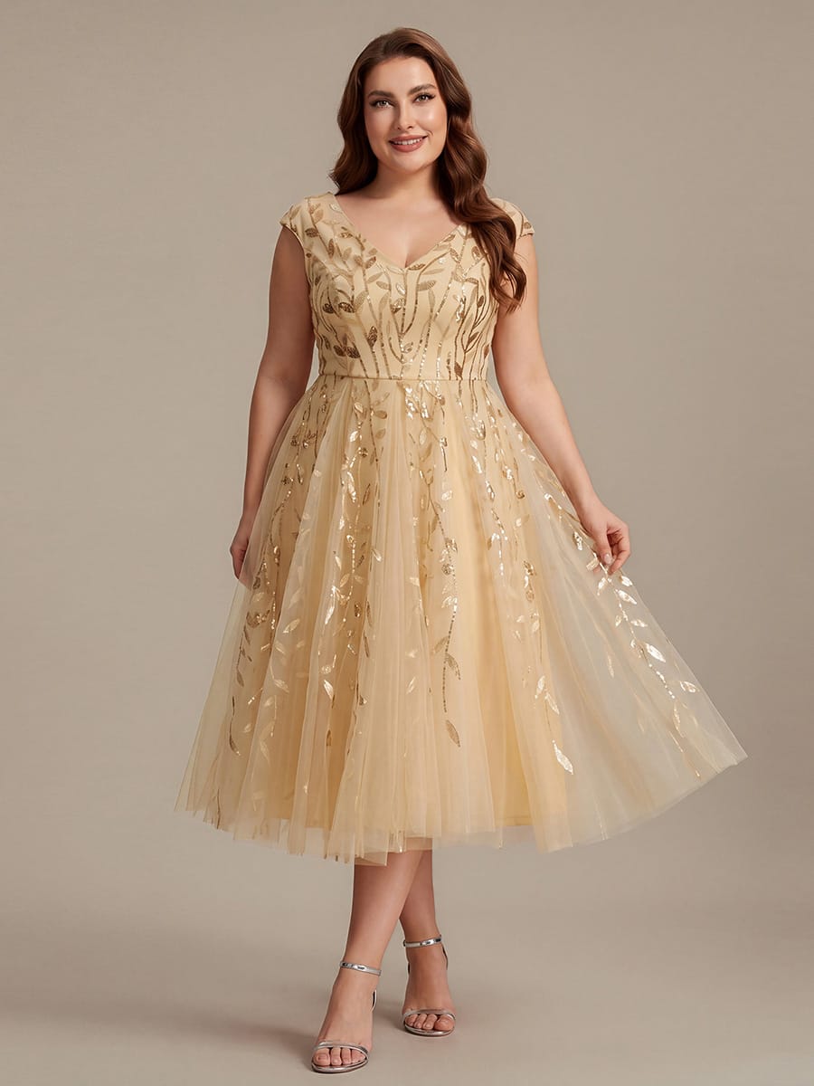 Sequin Sleeveless A-Line Dress #color_Gold