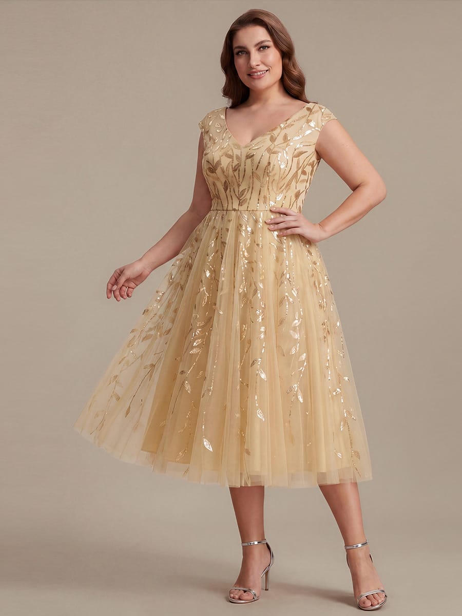 Sequin Sleeveless A-Line Dress #color_Gold