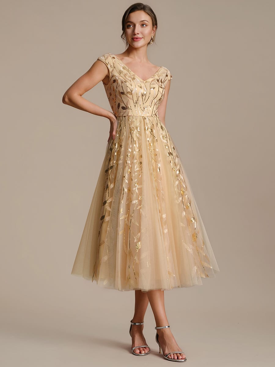 Sequin Sleeveless A-Line Dress #color_Gold