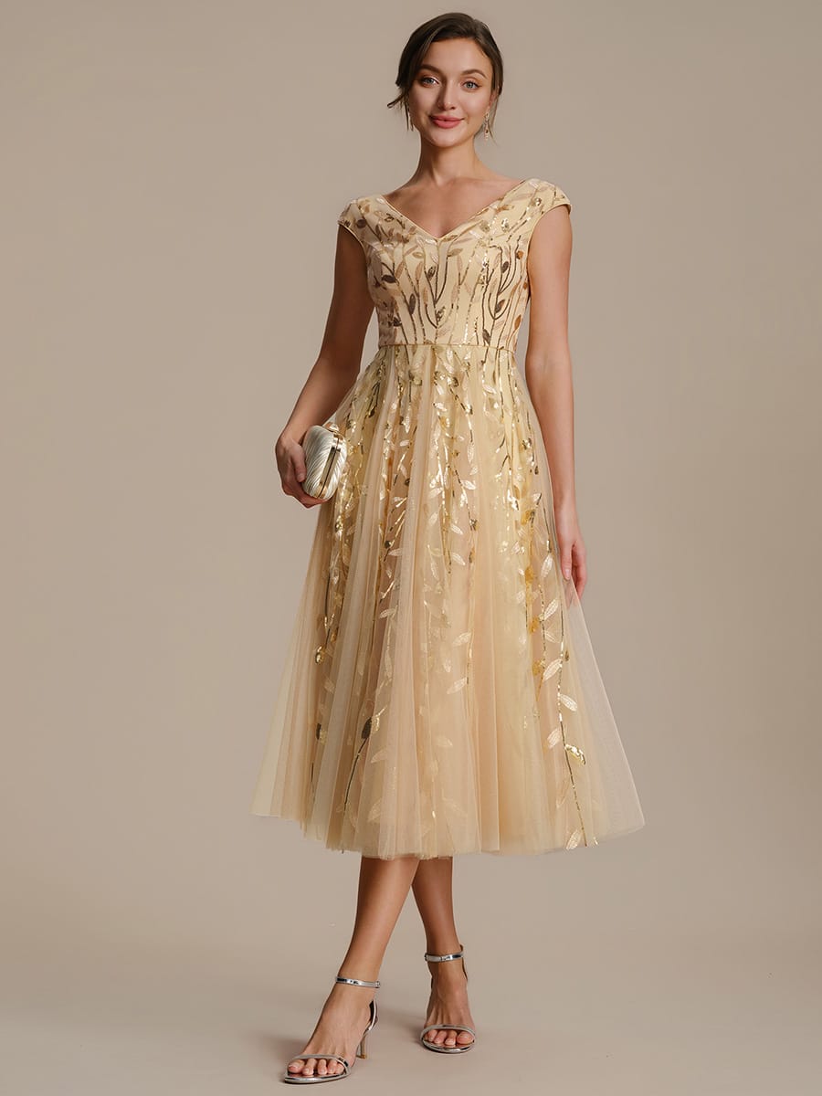 Sequin Tulle Midi A-Line Dress