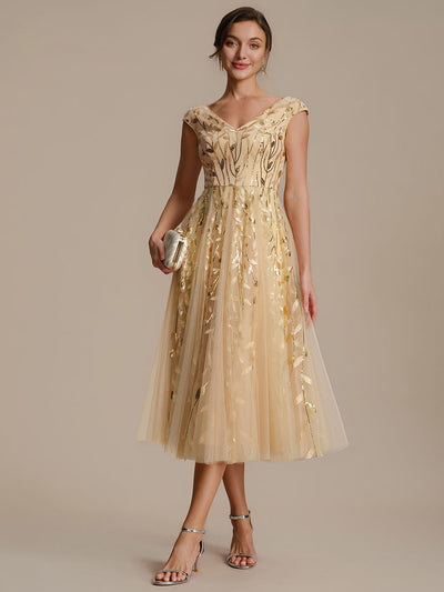 Sequin Tulle Midi A-Line Dress