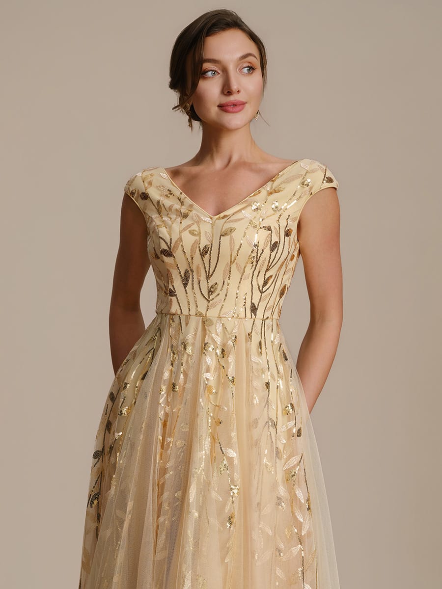 Sequin Sleeveless A-Line Dress #color_Gold
