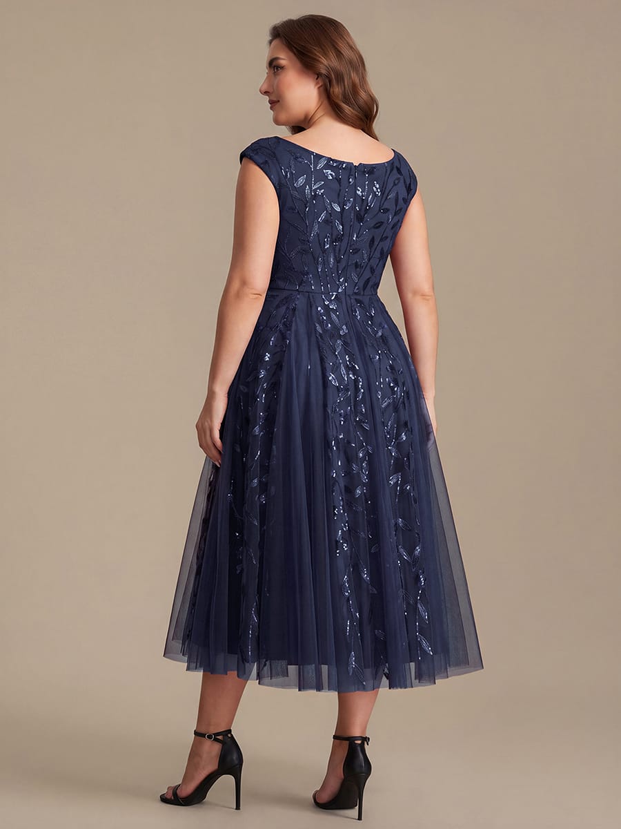 Sequin Sleeveless A-Line Dress #color_Navy Blue