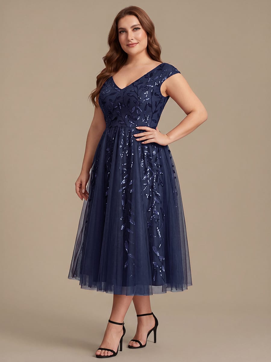 Sequin Sleeveless A-Line Dress #color_Navy Blue