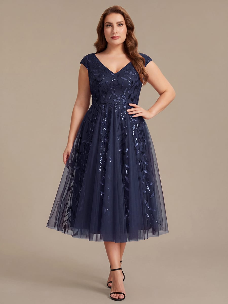 Sequin Sleeveless A-Line Dress #color_Navy Blue