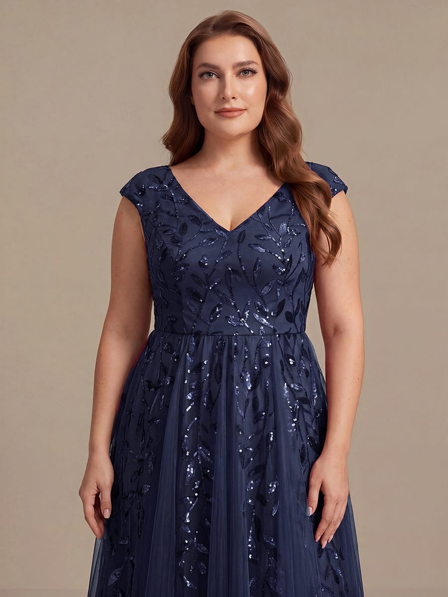 Sequin Sleeveless A-Line Dress #color_Navy Blue