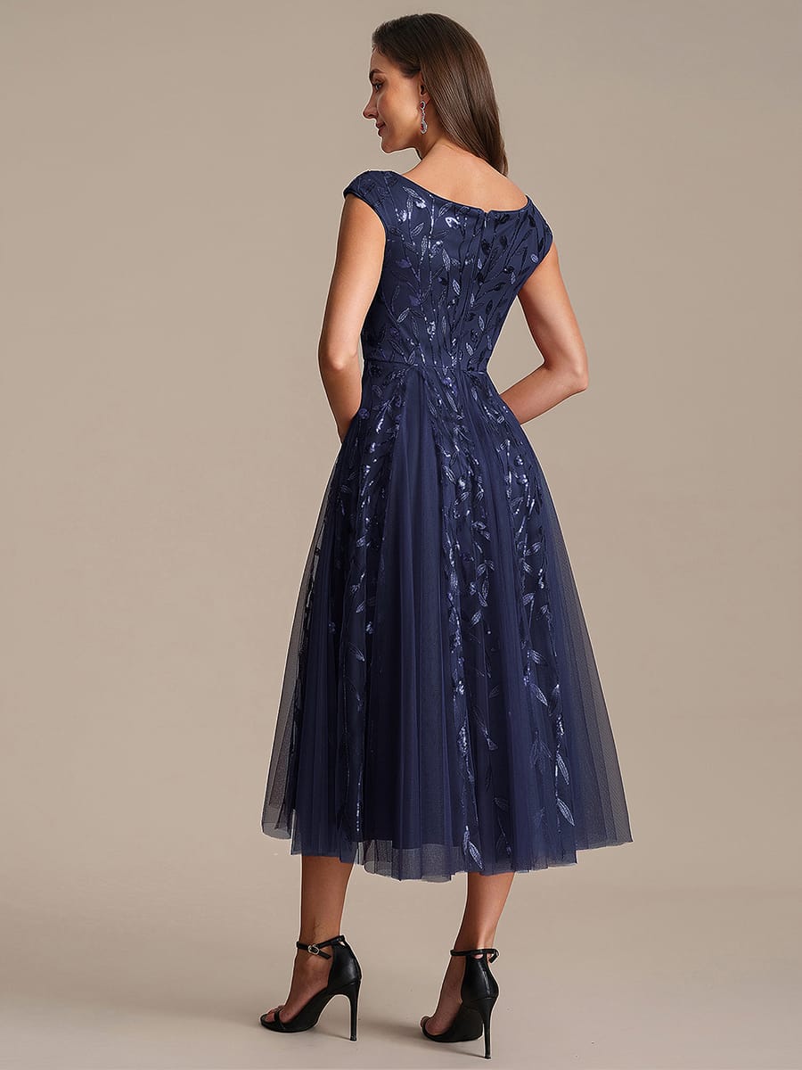 Sequin Sleeveless A-Line Dress #color_Navy Blue