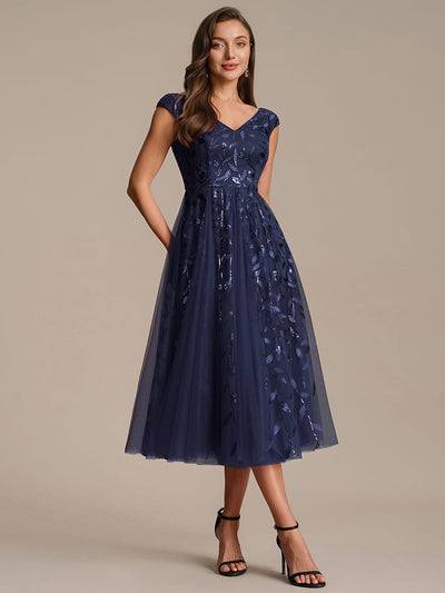 Sequin Tulle Midi A-Line Dress
