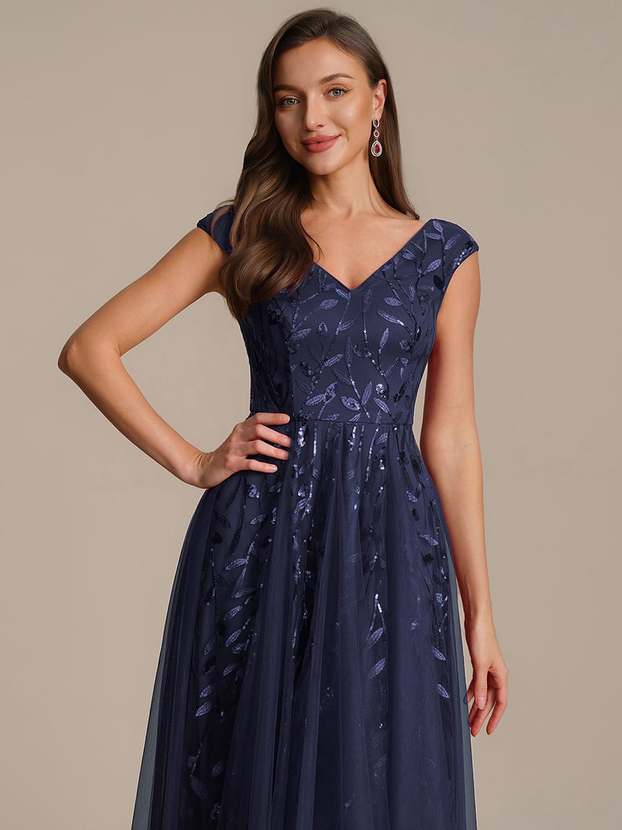 Sequin Sleeveless A-Line Dress #color_Navy Blue