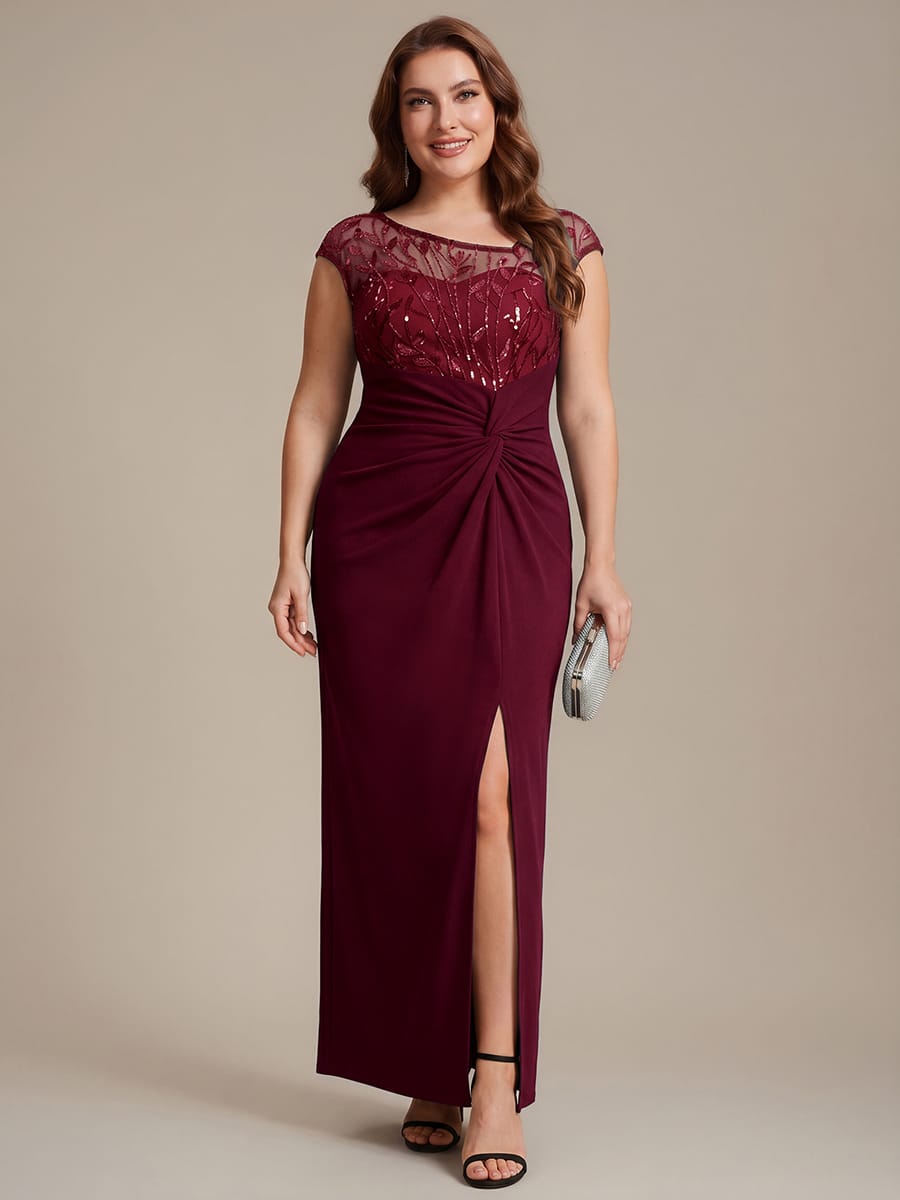 Knotted Crepe Cap Sleeve Dress #color_Burgundy
