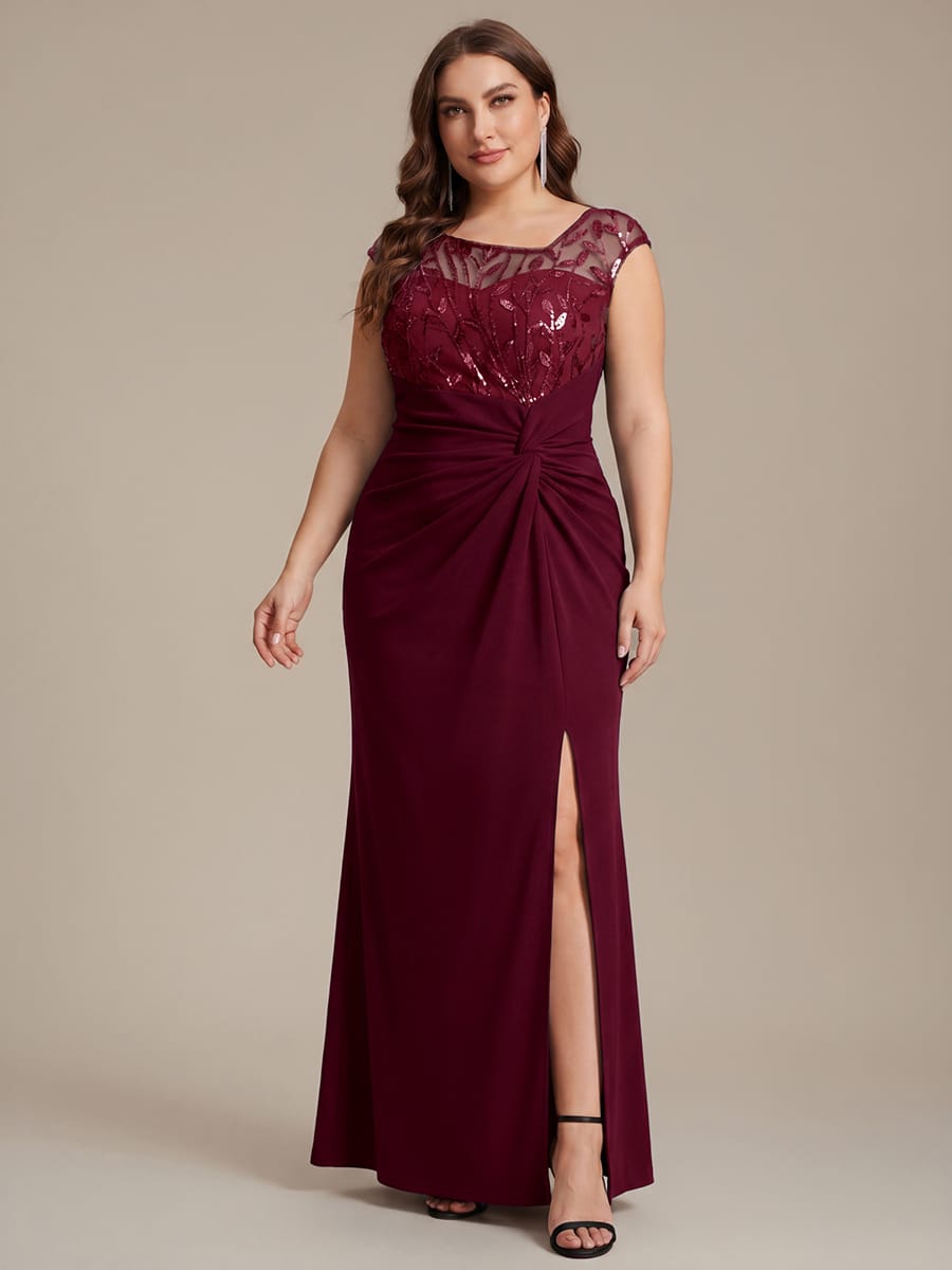 Knotted Crepe Cap Sleeve Dress #color_Burgundy