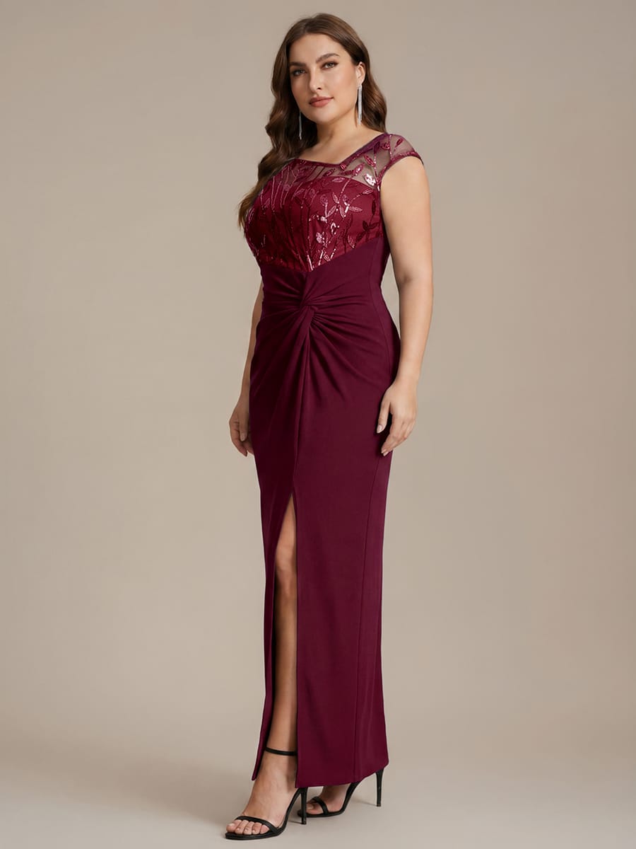 Knotted Crepe Cap Sleeve Dress #color_Burgundy