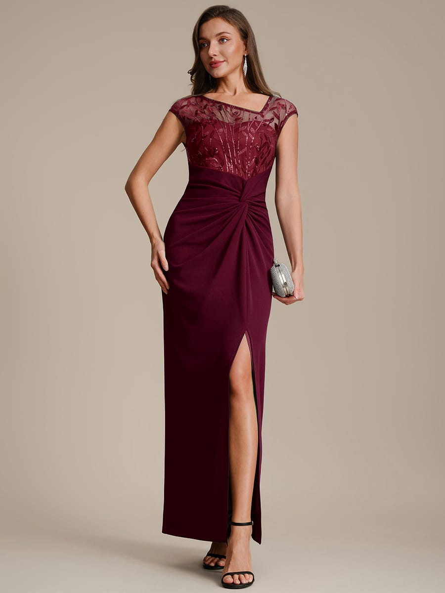 Knotted Crepe Cap Sleeve Dress #color_Burgundy