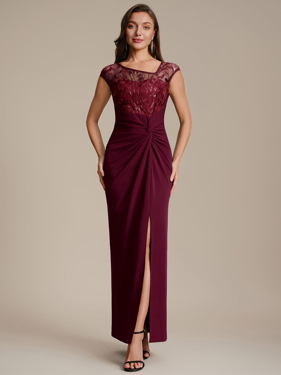 Knotted Crepe Cap Sleeve Dress #color_Burgundy