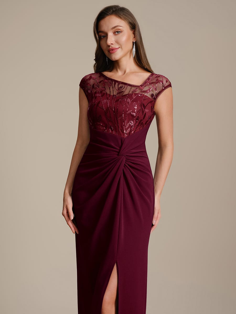 Knotted Crepe Cap Sleeve Dress #color_Burgundy