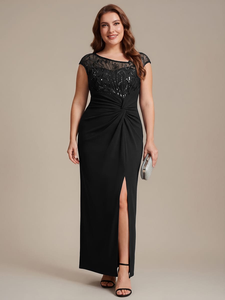 Knotted Crepe Cap Sleeve Dress #color_Black