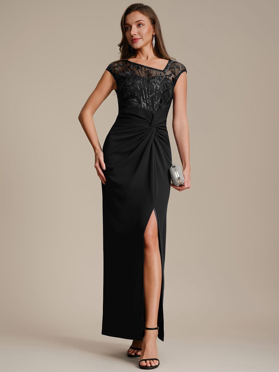 Knotted Crepe Cap Sleeve Dress #color_Black