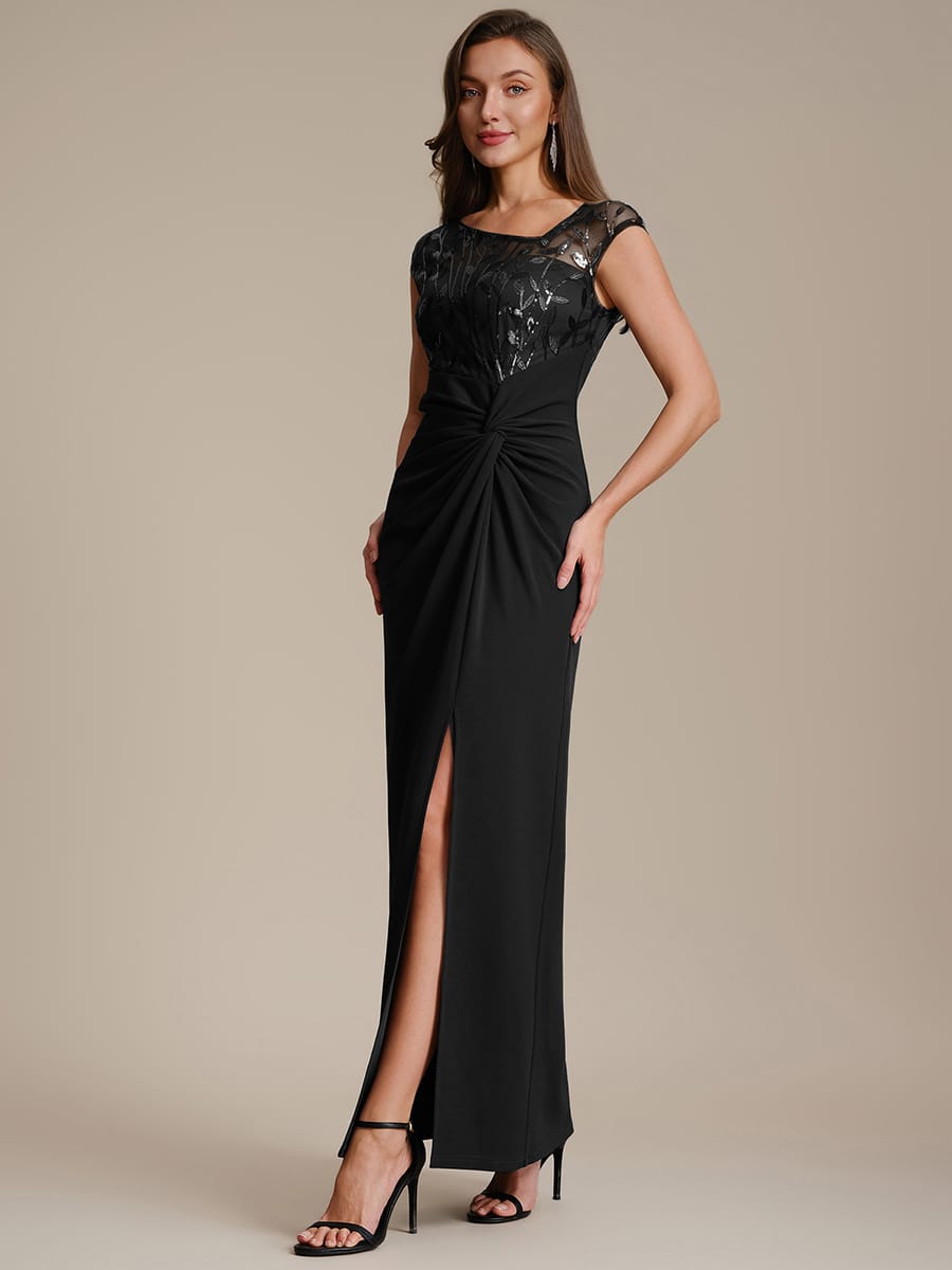 Knotted Crepe Cap Sleeve Dress #color_Black