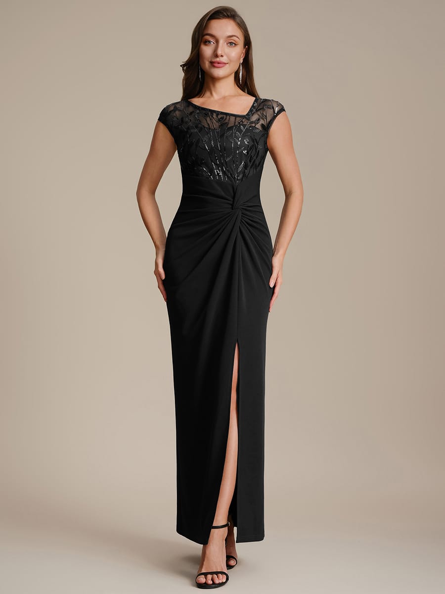 Knotted Crepe Cap Sleeve Dress #color_Black
