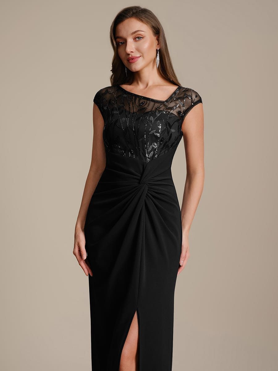 Knotted Crepe Cap Sleeve Dress #color_Black