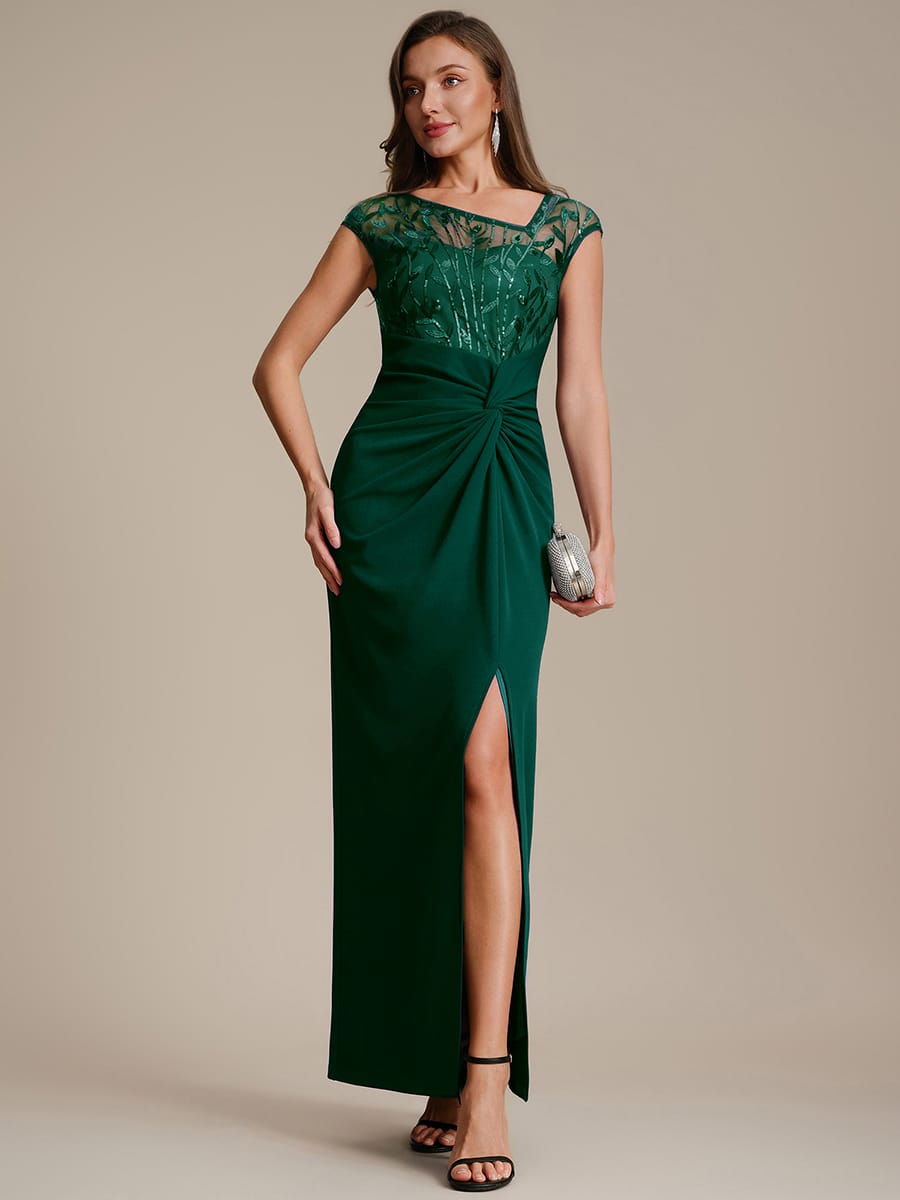 Knotted Crepe Cap Sleeve Dress #color_Dark Green