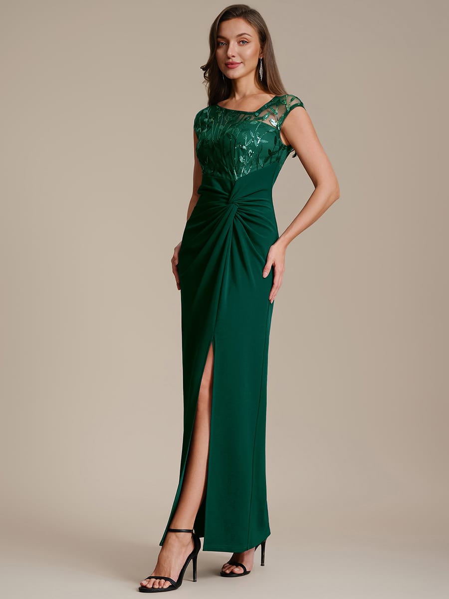 Knotted Crepe Cap Sleeve Dress #color_Dark Green