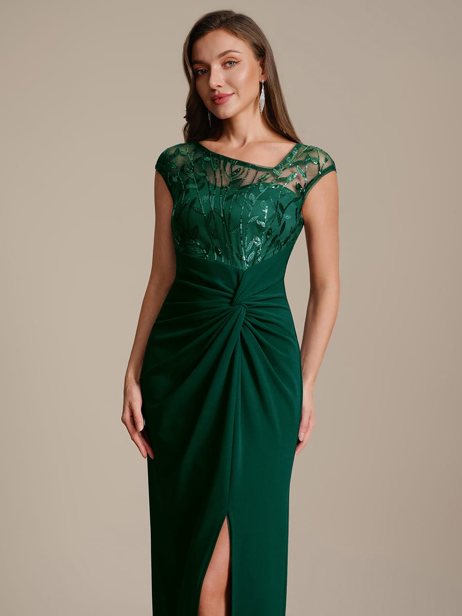 Knotted Crepe Cap Sleeve Dress #color_Dark Green