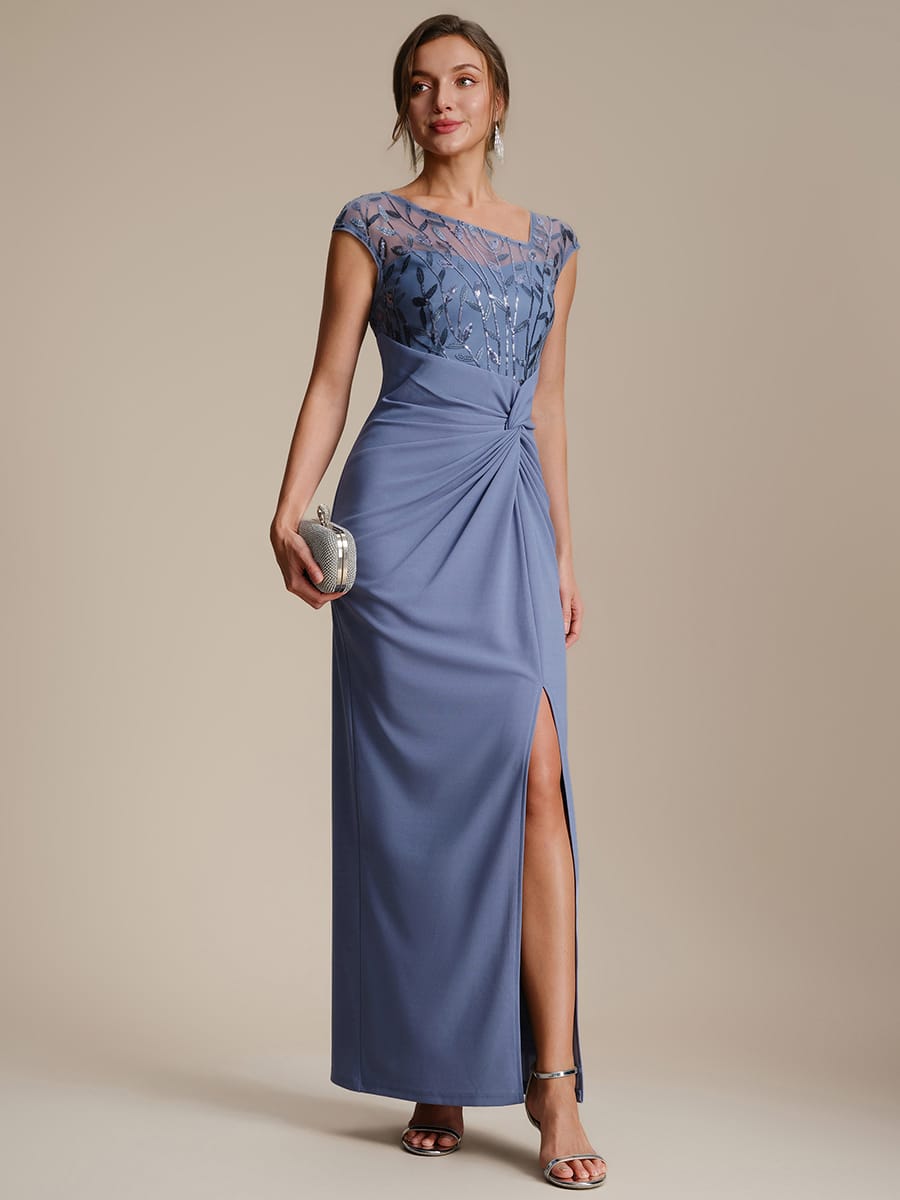 Knotted Crepe Cap Sleeve Dress #color_Dusty Blue