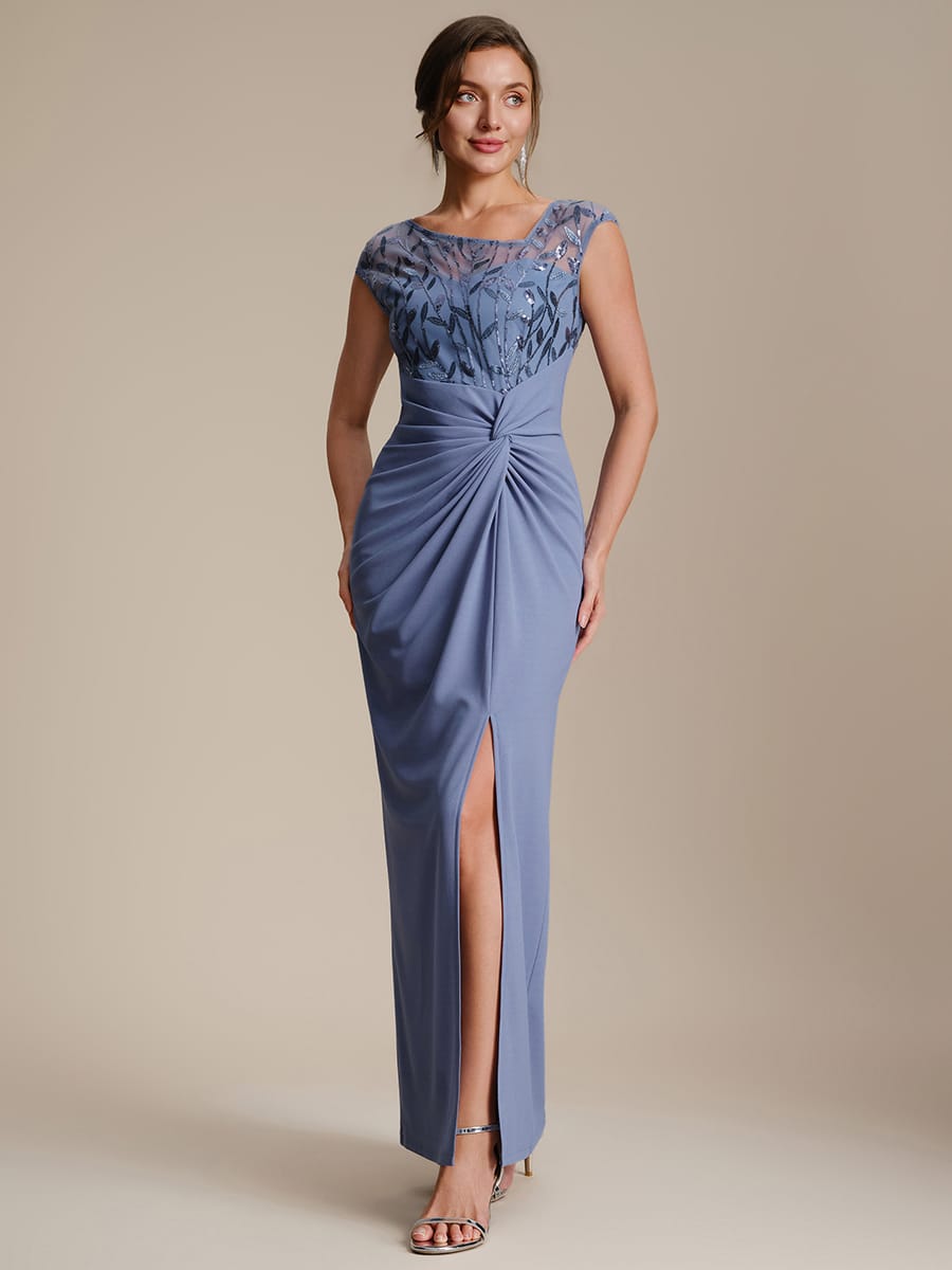 Knotted Crepe Cap Sleeve Dress #color_Dusty Blue
