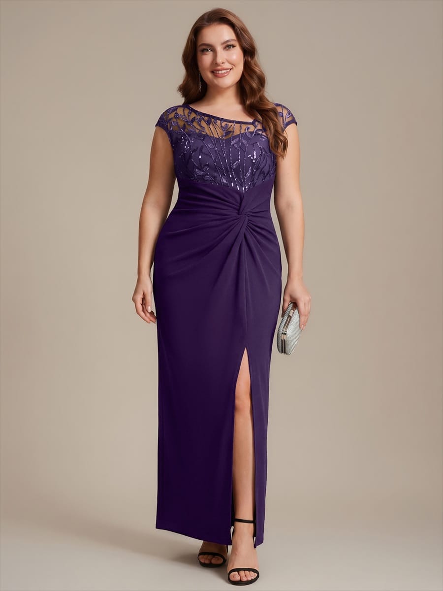 Knotted Crepe Cap Sleeve Dress #color_Dark Purple