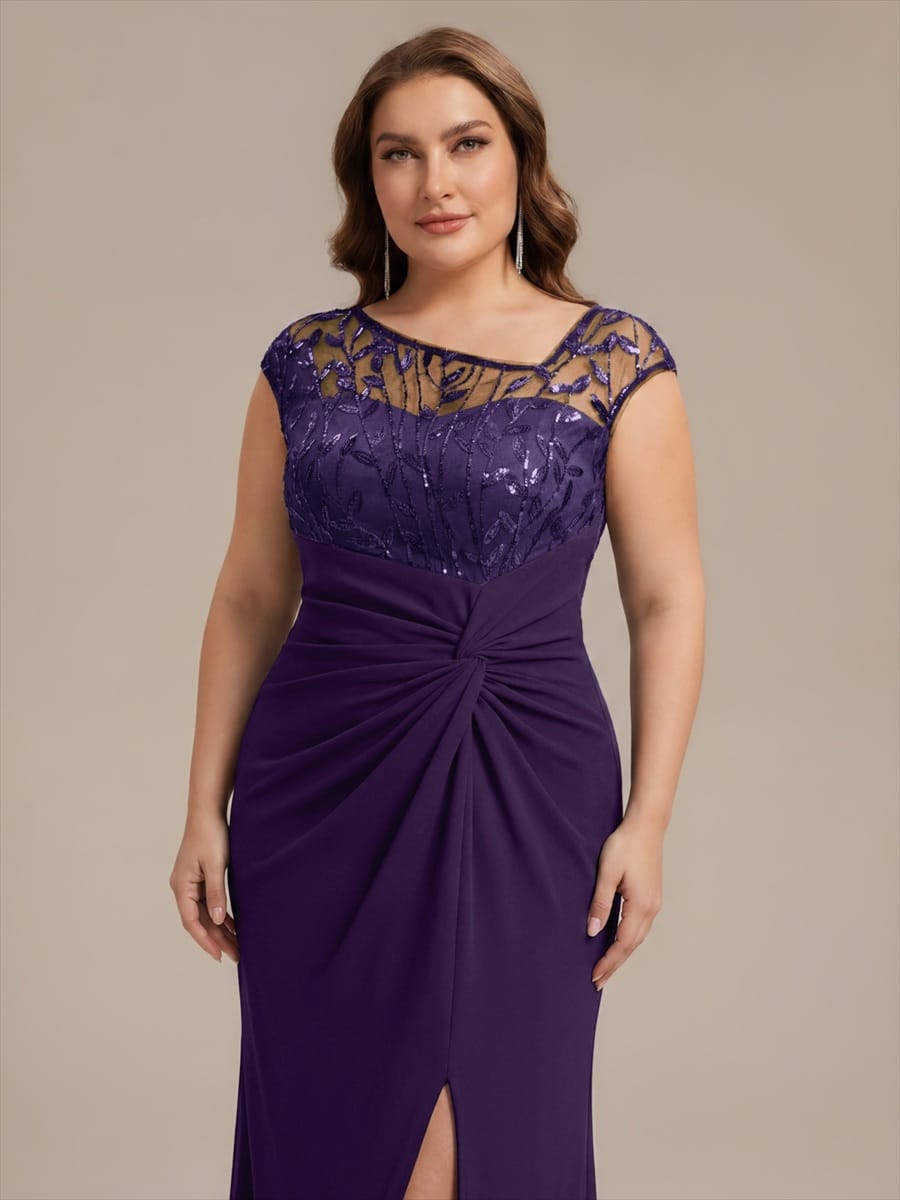 Knotted Crepe Cap Sleeve Dress #color_Dark Purple