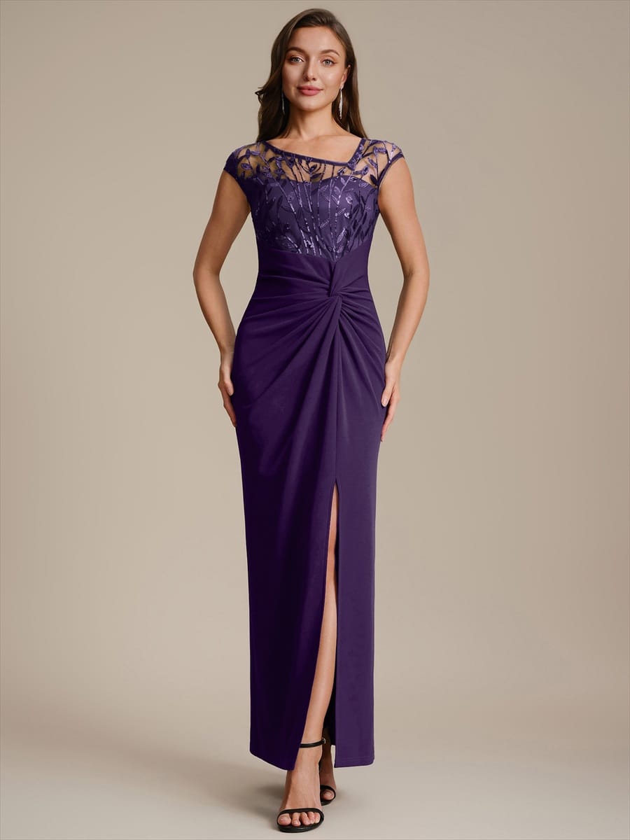 Knotted Crepe Cap Sleeve Dress #color_Dark Purple