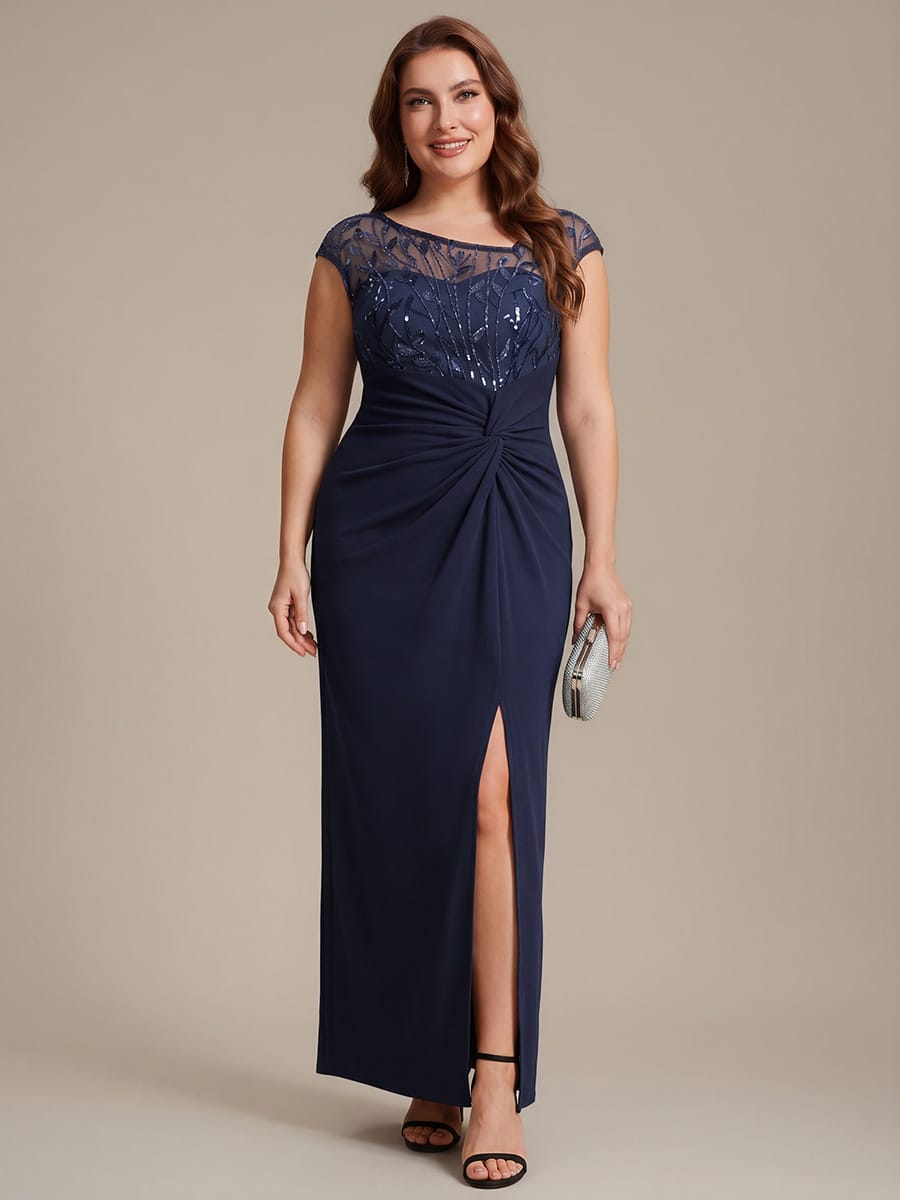 Knotted Crepe Cap Sleeve Dress #color_Navy Blue