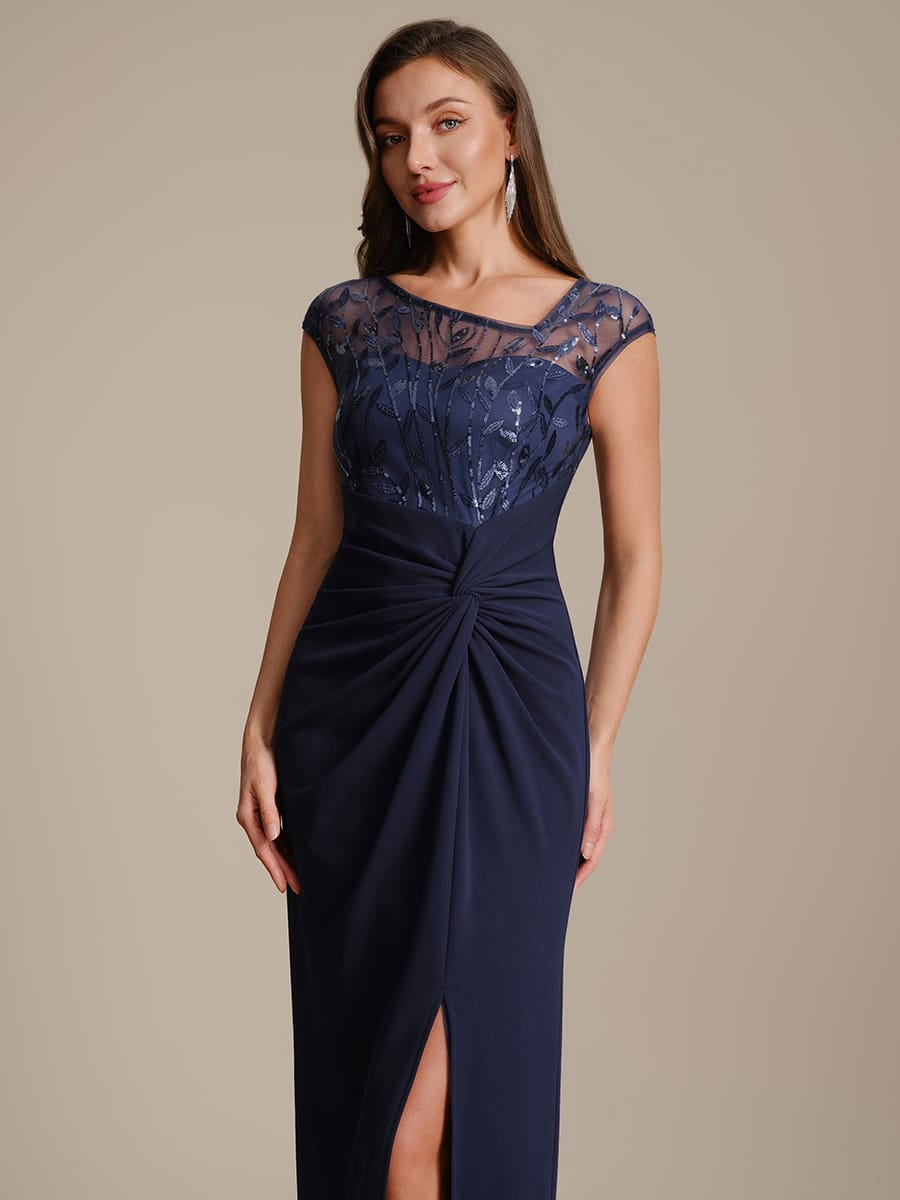 Knotted Crepe Cap Sleeve Dress #color_Navy Blue