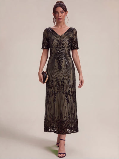 Sequin Embellished Tea Length Dress