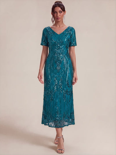 Sequin Embellished Tea Length Dress