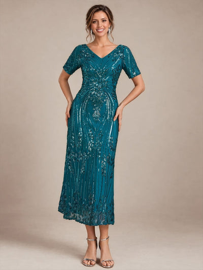 Sequin Embellished Tea Length Dress